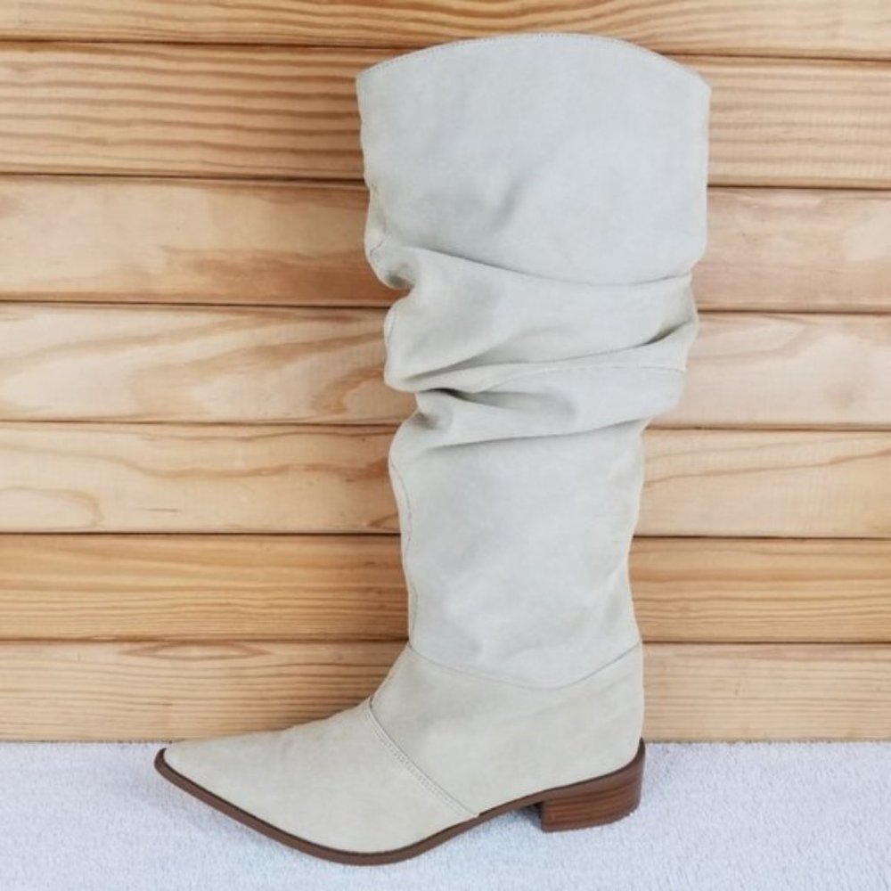 used Slouch Western Cowgirl Knee Boots Leather/Split Suede Pointed Toe 8.5